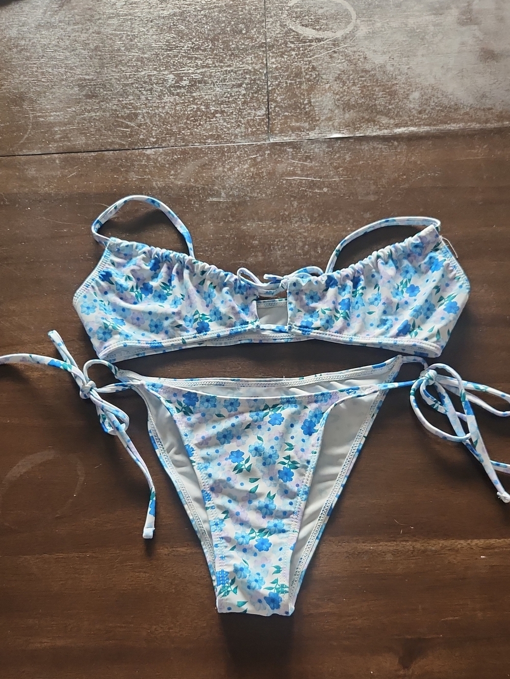 SHEIN Blue & White Floral Tie-Side Bikini